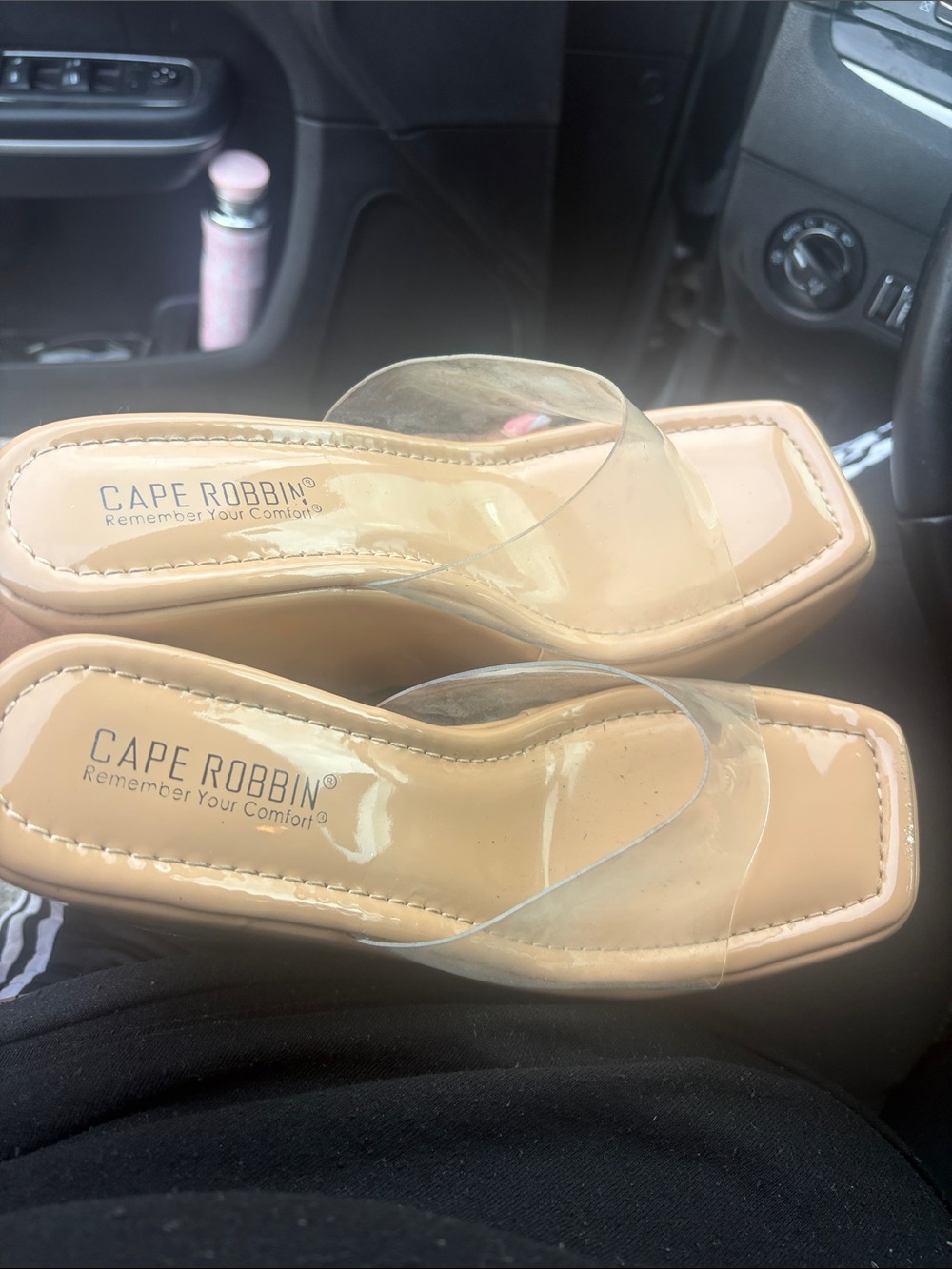 Cape Robbin Beige Platform Mules with Clear Vinyl Strap